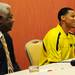 Basketball great Oscar Robertson and sophomore Trey Burke listen during a press conference to announce Burke as the 2013 recipient of the United States Basketball Writers Association's Oscar Robertson Trophy on Friday, April 5, 2013 at the Atlanta Marriott Marquis in Atlanta, GA. Melanie Maxwell I AnnArbor.com
